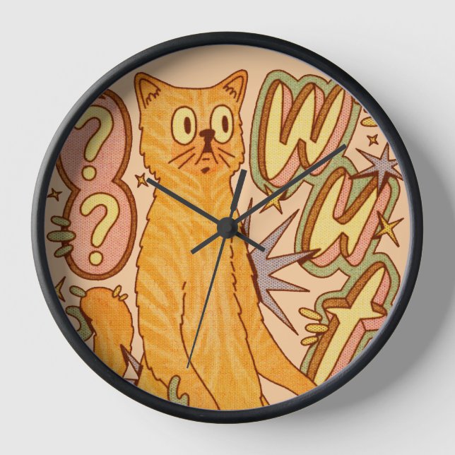 Was? / Eine Orange Cat Illustration Uhr (Vorderseite)