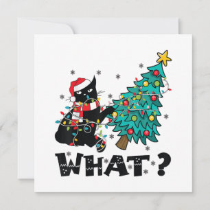 WAS Funny Black Cat Santa Pushing Weihnachtsbaum Dankeskarte