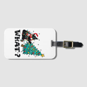 WAS Funny Black Cat Santa Pushing Weihnachtsbaum Gepäckanhänger