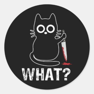 Was_ - Funny Cat mit Knife Grafik Design Runder Aufkleber