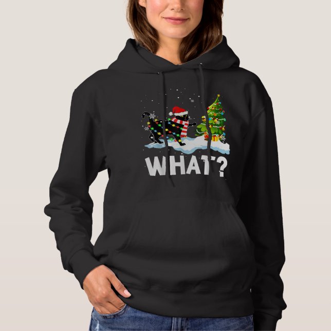 Was Funny Santa Cat Pushing Weihnachtsbaum Xmas L Hoodie (Vorderseite)