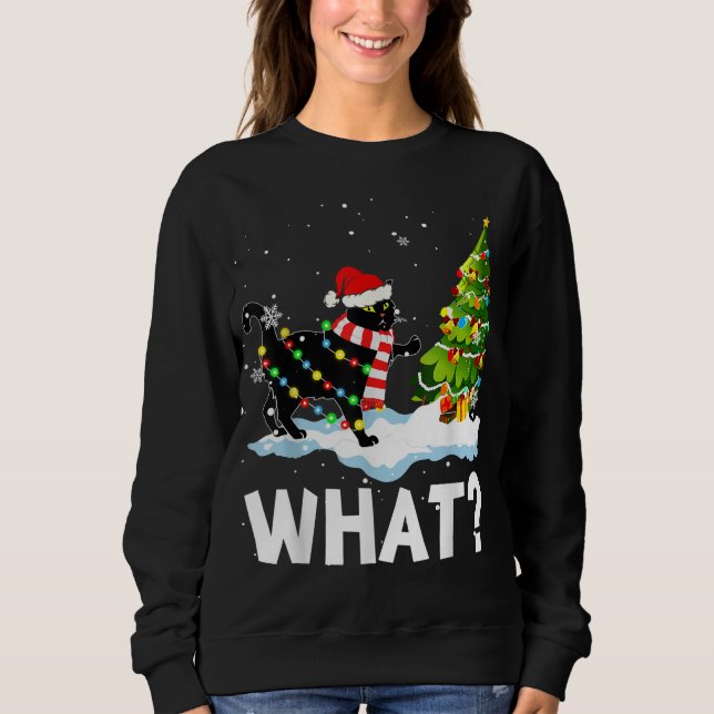 Was Funny Santa Cat Pushing Weihnachtsbaum Xmas L Sweatshirt (Vorderseite)