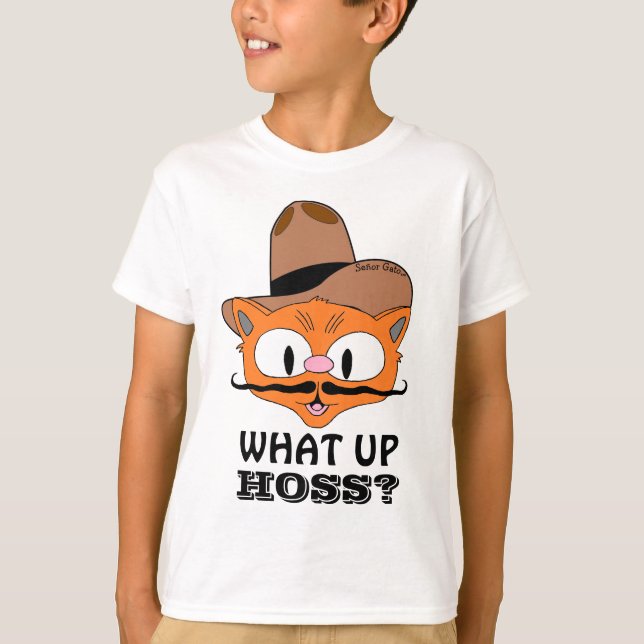 Was für ein Hoss? (Was ist los?) Mustache Cat T-Shirt (Vorderseite)