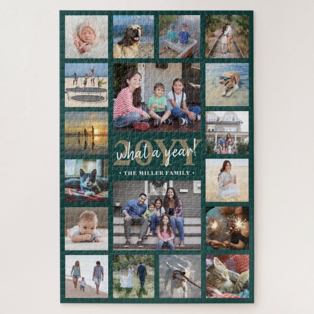 Was für ein Jahr Familienfoto Collage Green & Gold Puzzle (Vertikal)