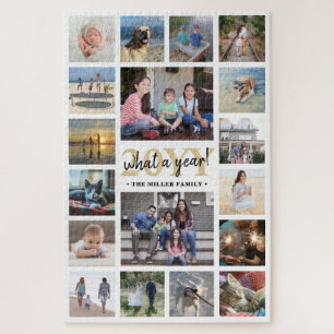 Was für ein Jahr Familienfoto-Collage Weiß & Gold Puzzle