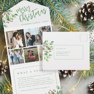 Was für ein Jahr Foto botanisches Blattwerk Weihna All In One Einladung