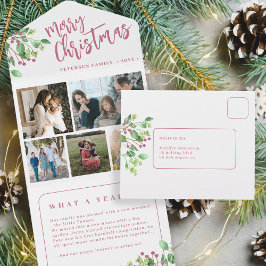 Was für ein Jahr Foto botanisches Blattwerk Weihna All In One Einladung