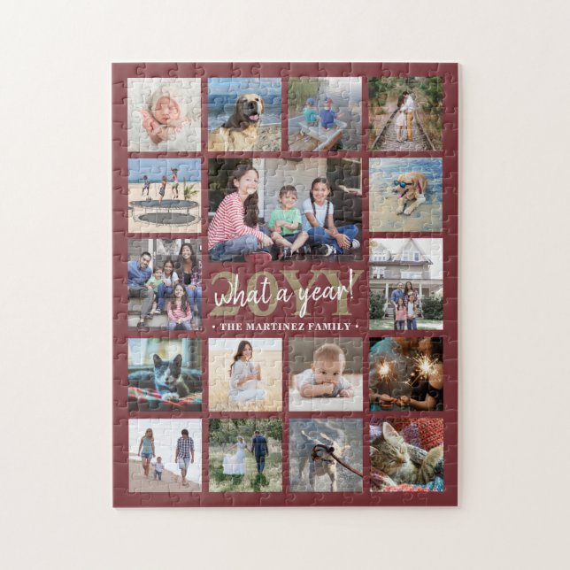 Was für ein Jahr Foto Collage Familie Burgundy Red Puzzle (Vertikal)