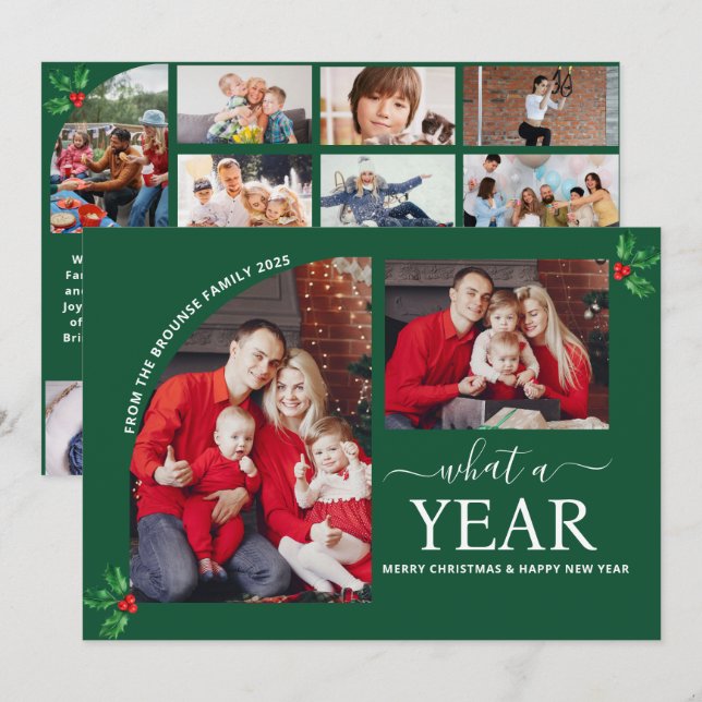 Was für ein Jahr Multi-Foto Collage Weihnachten Gr Karte (Vorne/Hinten)