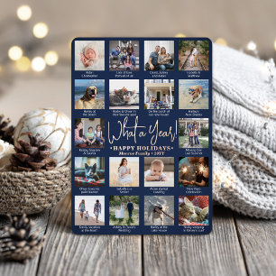 Was für ein Jahr! Navy Blue 18 Foto Collage Modern Folien Feiertagskarte