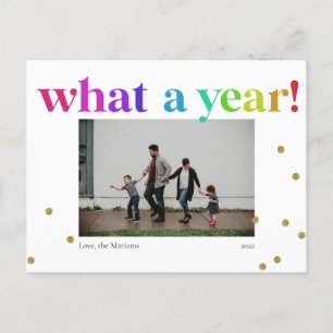 Was für ein Jahr! Rainbow Fun Color Confetti Foto  Feiertagspostkarte