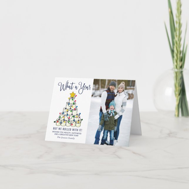 Was für ein Jahr Weihnachten 2 Foto Gruß Karte (Vorderseite)