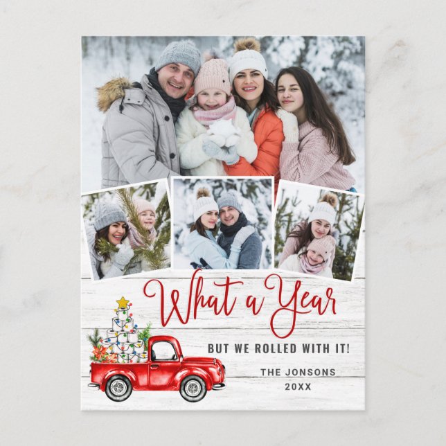 Was für ein Jahr Weihnachten Red Farm LKW 4 Foto Postkarte (Vorderseite)