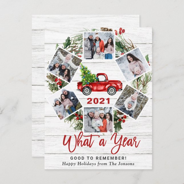 Was für ein Jahr Weihnachten Red Truck 6 Fotokarte Postkarte (Vorne/Hinten)