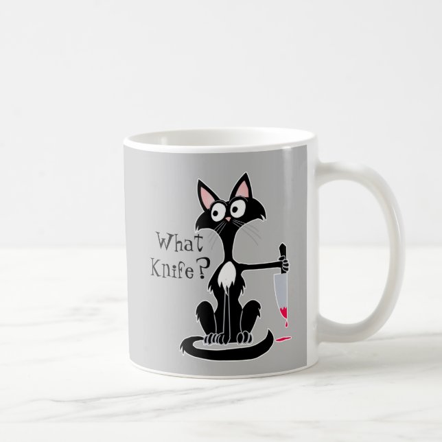 Was für ein Messer Funny Cartoons Cat rotes blutig Kaffeetasse (Rechts)