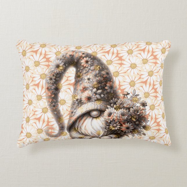 Was für ein Peach Fuzz Gnome mit Blume Bouquet Dekokissen (Vorderseite)