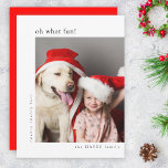 Was für ein Spaß! Modernes Minimales Weihnachtsgeb Feiertagskarte<br><div class="desc">Eine stilvolle Foto-Grußkarte mit klassischer Typografie "oh was fun!" in Schwarz auf einem schlichten, weißen Hintergrund und einer leuchtend roten Farbgebung auf der Rückseite. Foto und Text lassen sich einfach für eine persönliche Touch anpassen. Ein einfaches, minimalistisches und zeitgenössisches Weihnachtsdesign, das sich in dieser Urlaubssaison auszeichnet! Das abgebildete Bild dient...</div>