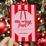 Was für ein Spaß Rosa Retro Feiertagskarte<br><div class="desc">"Oh What Fun" Red Pink Stripes Holiday Card im modernen Retro-Stil</div>