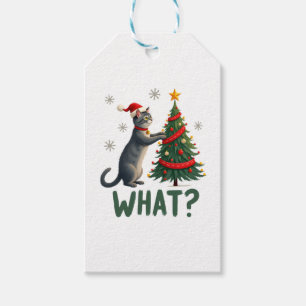 Was für eine lustige Katze schiebt Weihnachtsbaum  Geschenkanhänger