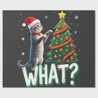 Was für eine lustige Katze schiebt Weihnachtsbaum  Geschenkpapier