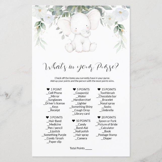 Was gibt es in deinen Purse Game Baby Shower Games (Vorderseite)