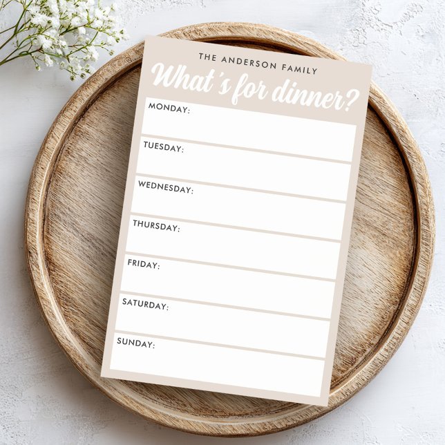 Was gibt's zum Abendessen hellbrauner Wochenplaner Post-it Klebezettel (What 's for dinner light brown weekly planner post-it notes)