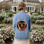 Was Gott zusammengestellt hat Wedding Blue Jean Ja Jeansjacke<br><div class="desc">Sehr schöne Hochzeitsjacke mit einem gedruckten Bild eines Acrylgemäldes. Diese Jacke hat zwei Hochzeitsgoldbänder in einem herzförmigen Design mit einer rote Rose.</div>