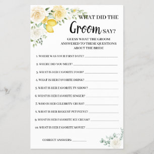 Was Groom sagt Lemon&Rose Brautparty Game Card Flyer