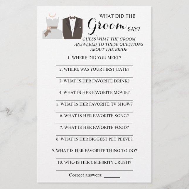 Was hat der Groom gesagt? Brautparty Game Card Flyer (Vorne)