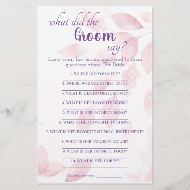 Was hat die Groom gesagt Pink Whatercolor Verlasse Flyer (Vorne)