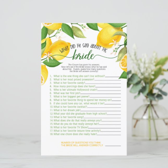 Was hat er über sein Brautspiel gesagt - Lemon (Stehend Vorderseite)