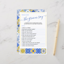 Was hat Groom gesagt, Blue Tiles Brautparty Game