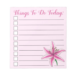Was heute zu tun ist Rosa-Lilie-Blume Checkliste Notizblock
