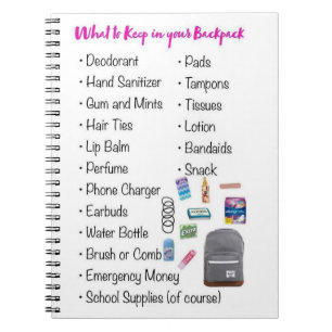 Was in Ihrem Rucksack behalten werden soll Notizblock