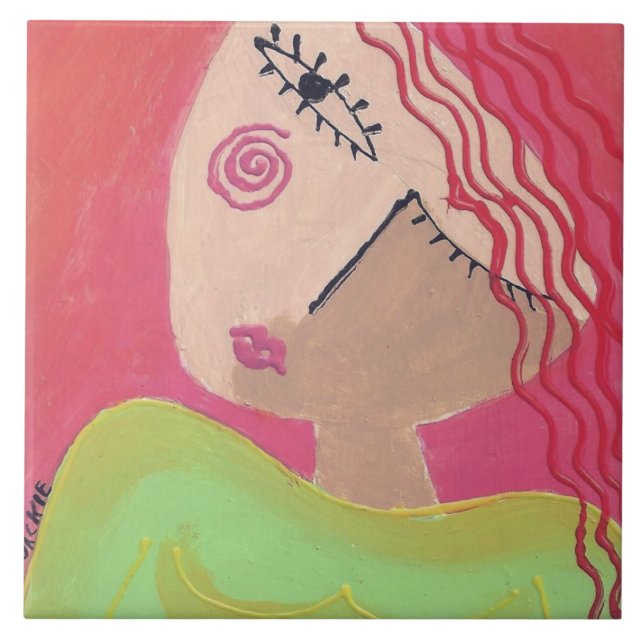 Was ist? Abstraktes Frauenportrait Fliese (Vorderseite)