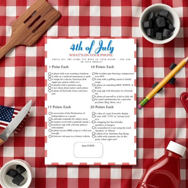 Was ist auf deinem Handy? 4. Juli-Spiel Rot Karte (What’s in Your Phone? 4th of July Game Red card)