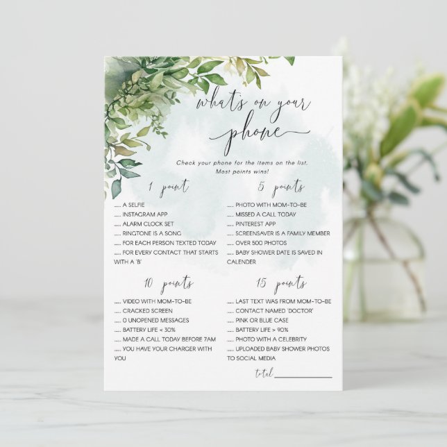 Was ist auf deinem Handy Baby Shower Game? Einladung (Stehend Vorderseite)