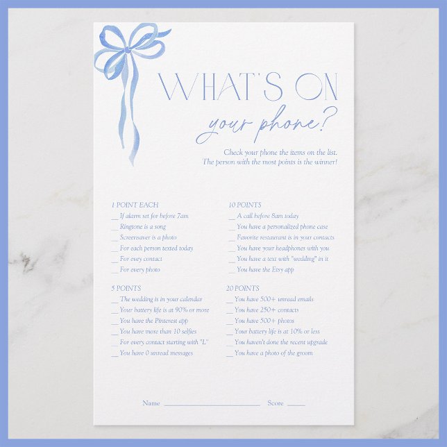 Was ist auf deinem Handy Blue Bow Brautparty Game? (Von Creator hochgeladen)