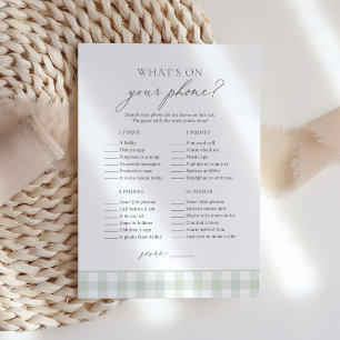 Was ist auf deinem Handy Sage Gingham Baby Shower Einladung