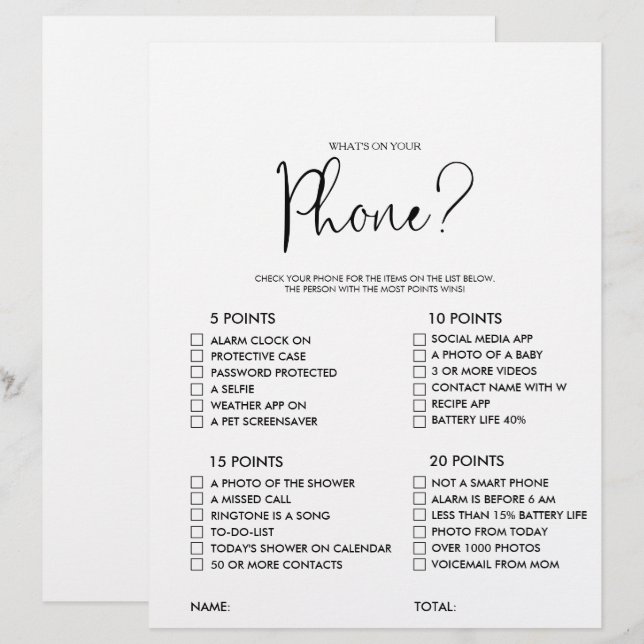 Was ist auf deinem Script Phone Brautparty Game? (Vorne/Hinten)