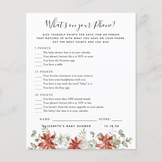 Was ist auf deinem Telefon? | Baby Showspiel (Vorderseite)