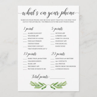 Was ist auf Ihrem Handy Baby Shower Game Green Blä