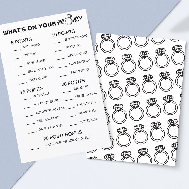 Was ist auf Ihrem Handy-Spiel - Brautparty-Aktivit (This bridal shower game is fun, easy to edit and features cute diamond rings on the back.)