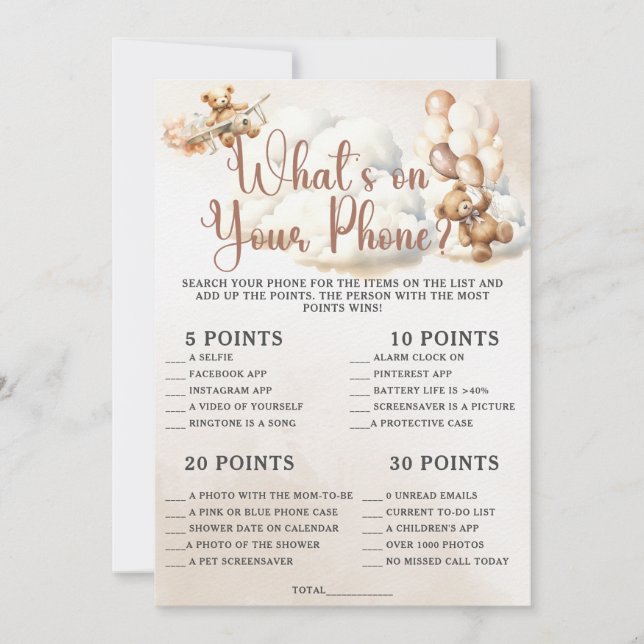 WAS IST AUF IHREM TELEFON Baby Shower Game Niedlic Einladung (Vorderseite)