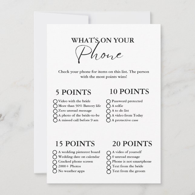 Was ist auf Ihrer Phone Brautparty Spielkarte? Einladung (Vorderseite)