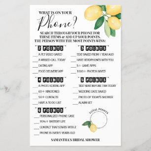 Was ist auf Ihrer Phone Lemons Shower Game Card? Flyer