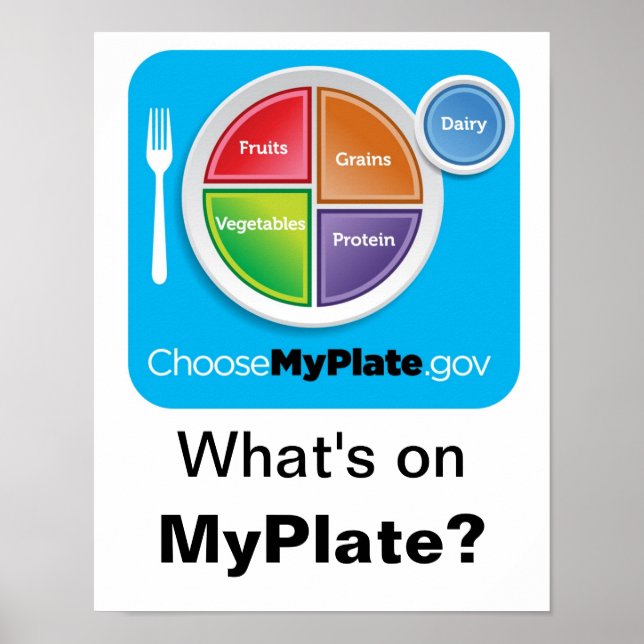 Was ist auf MyPlate? Poster - Blau auf Weiß (Vorne)