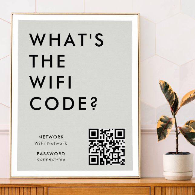 Was ist der WiFi-Code? | Wifi Network QR Code Grau Poster (What's the WiFi Code? poster print with QR code to connect seamlessly to your Wi-Fi)