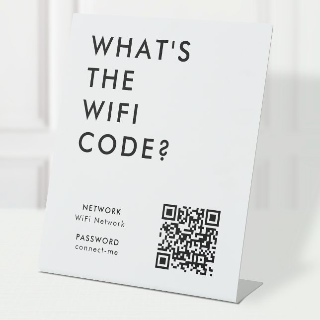Was ist der WiFi-Code? | Wifi Network QR Code Sockelschild (What's the WiFi Code? tabletop sign with QR code to connect seamlessly to your Wi-Fi)
