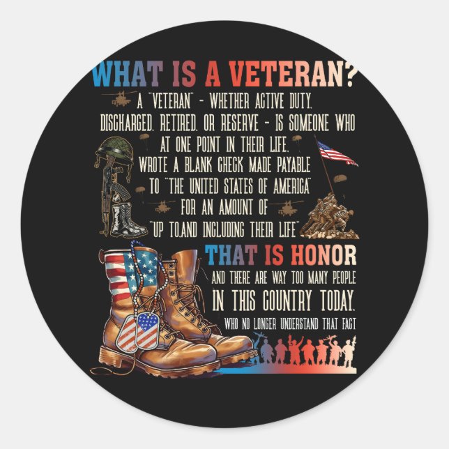 Was ist ein Veteran, der ehrenamtlicher Patriotika Runder Aufkleber (Vorderseite)